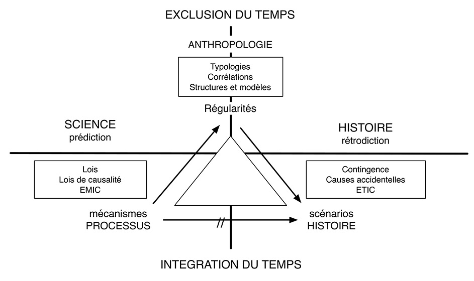 Figure. Les principaux types d'explications selon l'opposition mécanismes - scénarios - régularités 