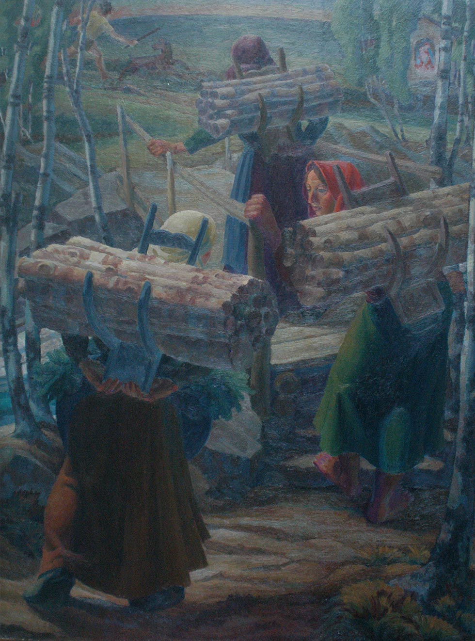 Les porteuses de bois. Peinture Robert Gallay 