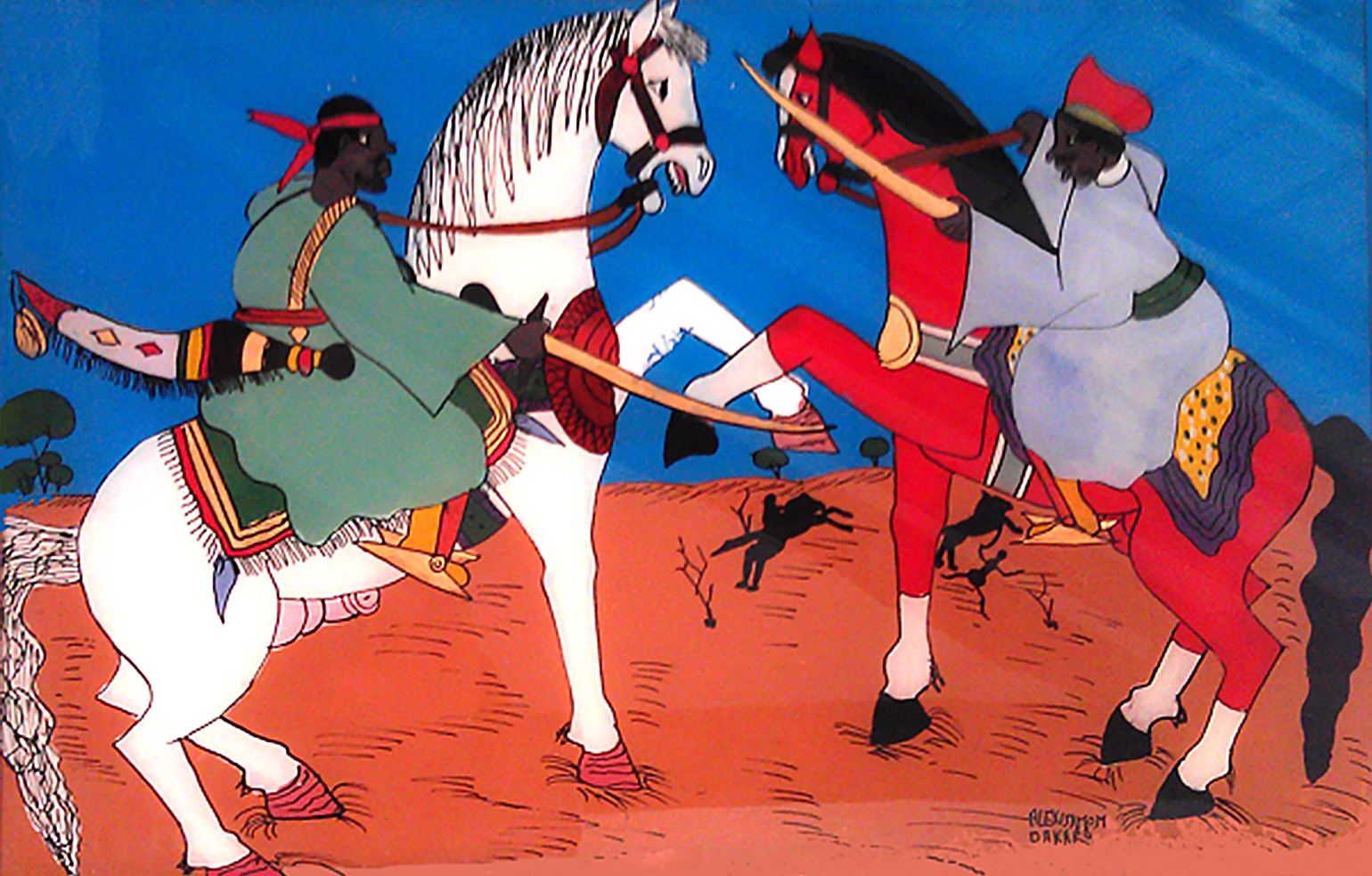 Figure 1. Affrontement guerrier. "Fixé" de Dakar, peinture sur verre, 1980. 