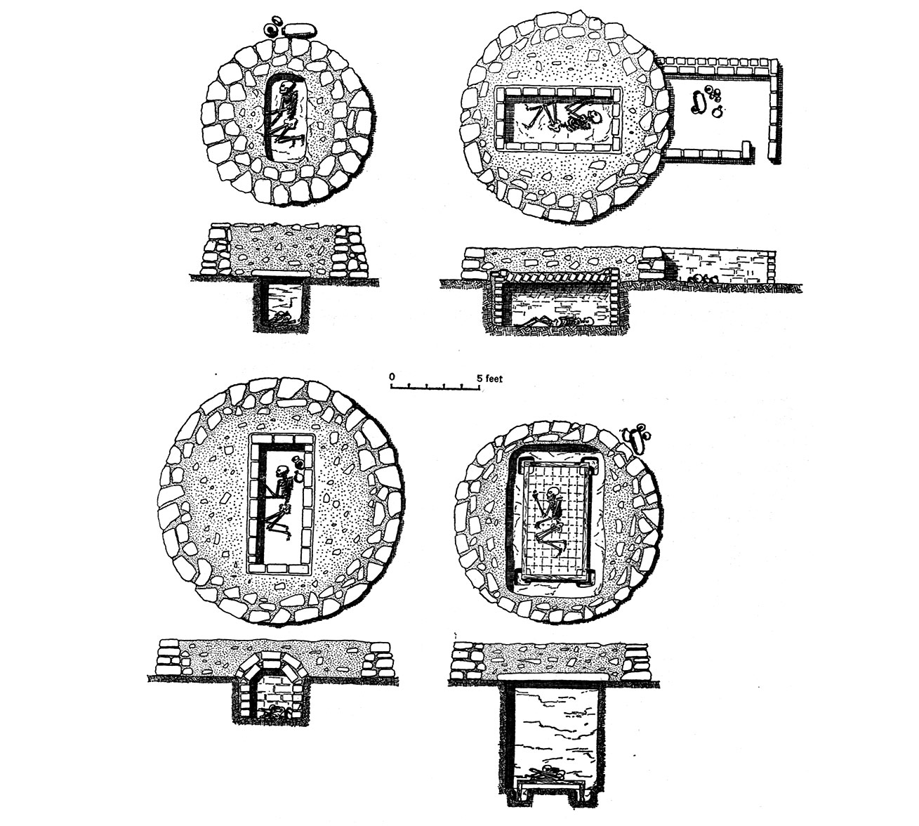 Fig. 2. Evolutions des tombes de l’horizon C. Type ancien en haut à gauche, type récent en bas à droite. Adams 1977, fig. 22.