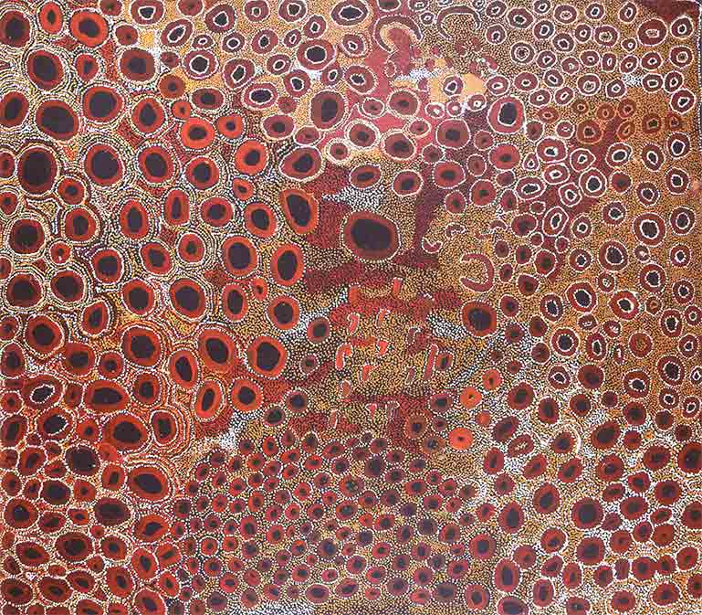 Fig. 5. Peinture acrylique sur toile : le rêve des sept sœurs 2010. Spinifex Women Collaborative (Colombo-Dougoud éd. 2017, p. 129).