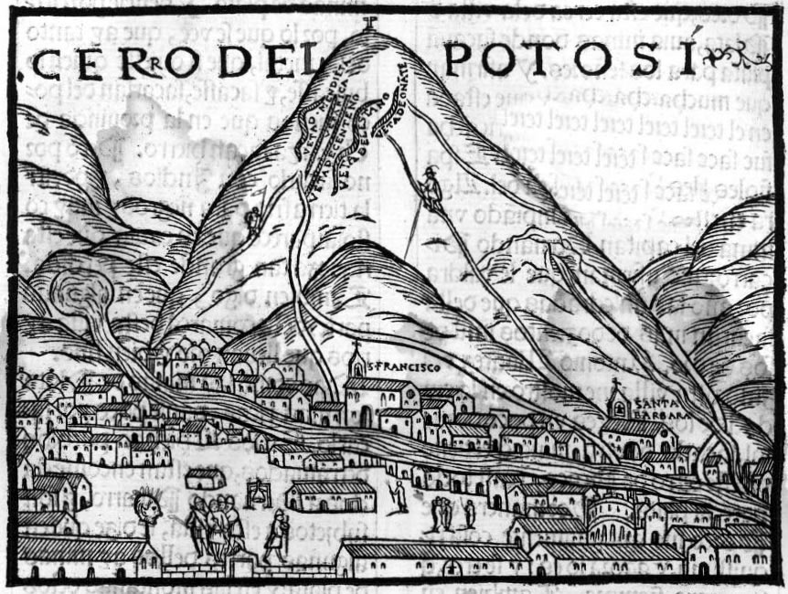 10. Première image du Cerro del Potosi. Le Cerro Rico est un sommet de Bolivie culminant à 4 782 m d'altitude. Il domine la ville de Potosi. Il a été exploité pour ses ressources minérales, notamment l’argent, depuis le XVIe siècle jusqu'à nos jours. Pedro Cieza de Leon 1553.