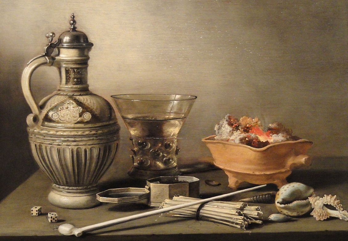  13. Peinture de Pietr Claesz (1597/98-1660). Nature morte à la pipe 1640. Indianapolis Museum of art, William Ray Adams Memorial Collection.