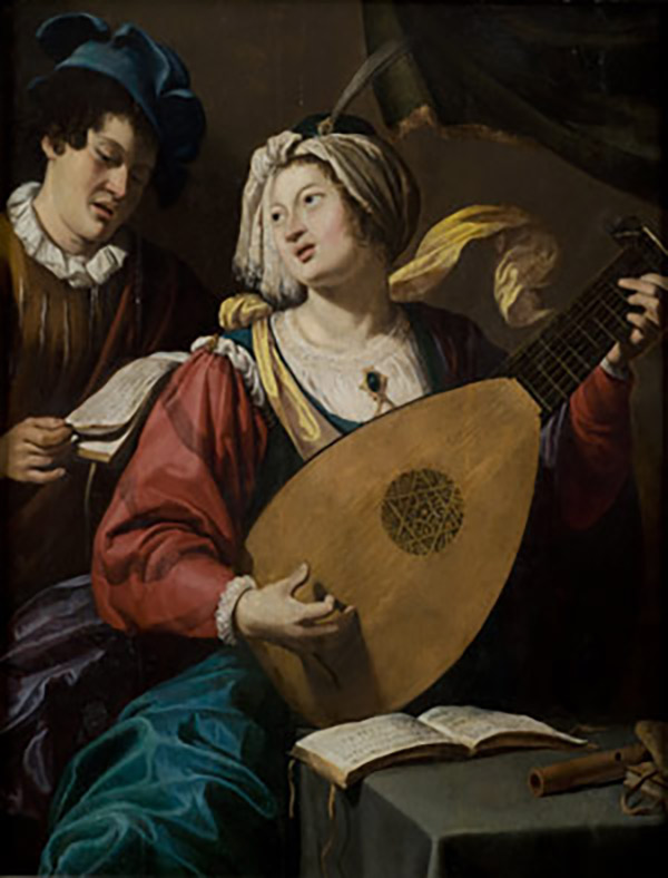 14. Le Duo, attribué au peintre anversois Théodor Rombouts. Theodore Rombouts (Anvers, 1597-1637) est un peintre baroque flamand des Pays-Bas espagnols. Il est surtout connu pour ses scènes de genre caravagesque. Il est considéré comme le représentant principal et le plus original du caravagisme flamand. Ces Caravaggisti faisaient partie d'un mouvement international d'artistes européens qui ont interprété l'œuvre du Caravage et de ses adeptes de manière personnelle.