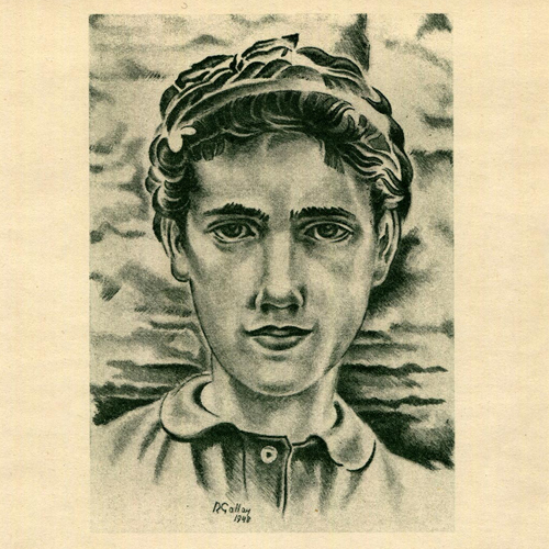  1948. Genève : Athénéc, Salle Crosnier, Classe des Beaux Arts, exposition personnelle. A l’affiche, sérigraphie d’un portrait d’une jeune femme tessinoise.